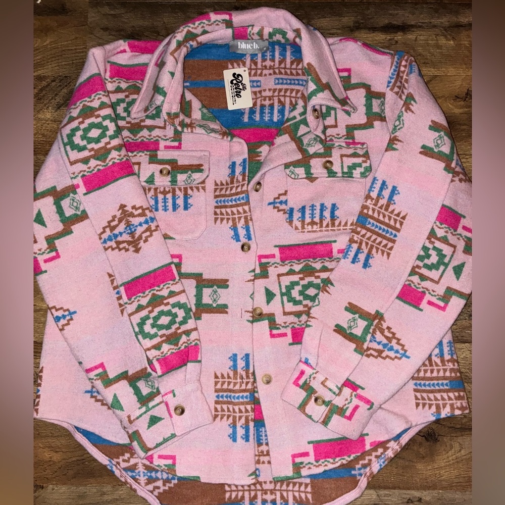 Blue b. Collection Pink Geometric Bomber Jacket